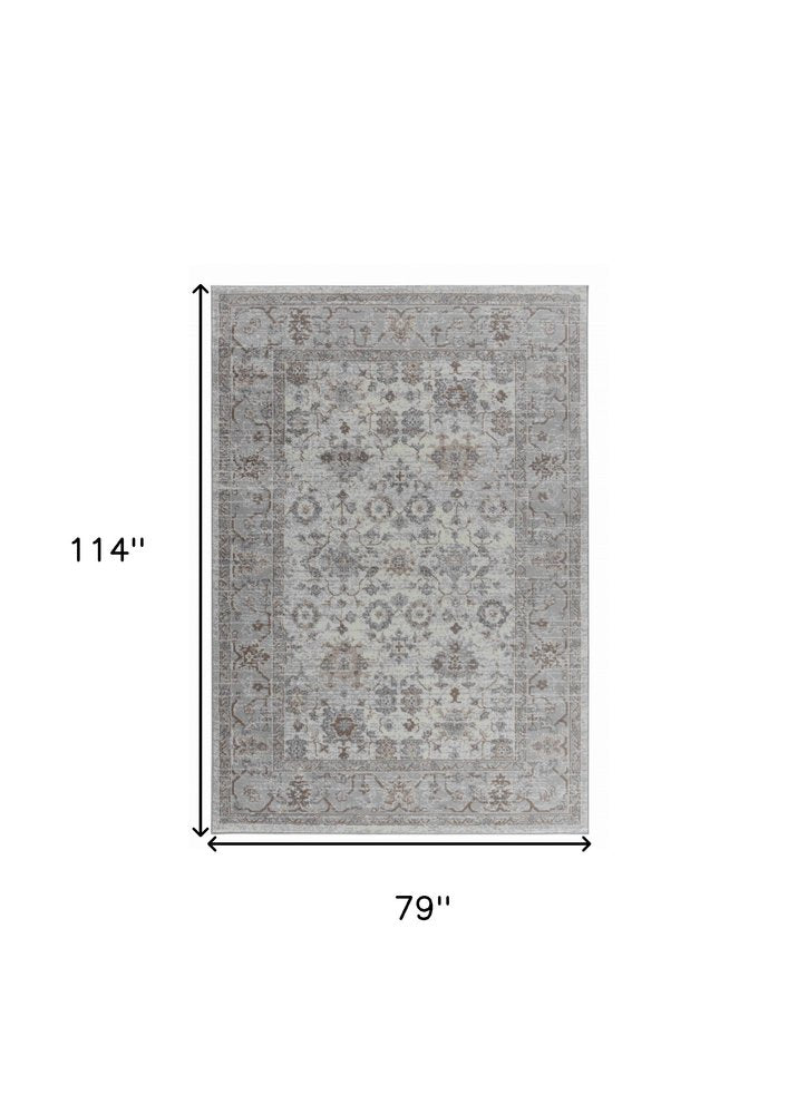 7' X 10' Grey Oriental Area Rug