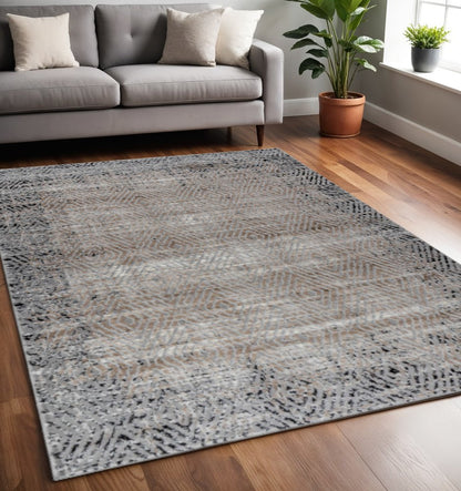 5' X 8' Brown Geometric Area Rug