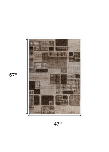 4' X 6' Brown Geometric Area Rug