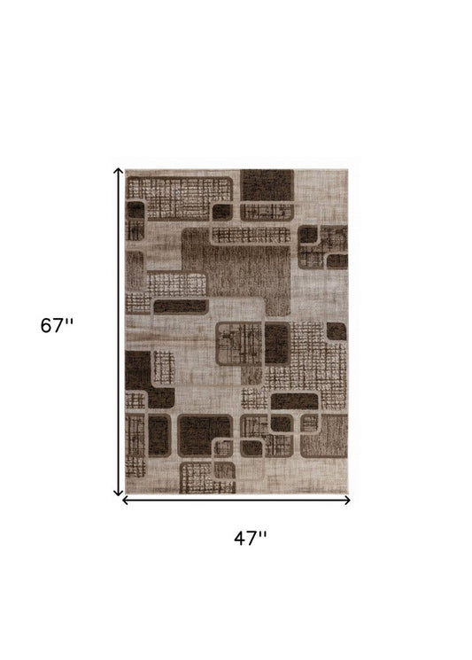 4' X 6' Brown Geometric Area Rug