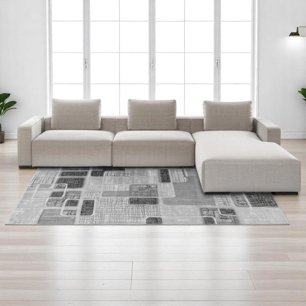 7' X 10' Grey Geometric Area Rug