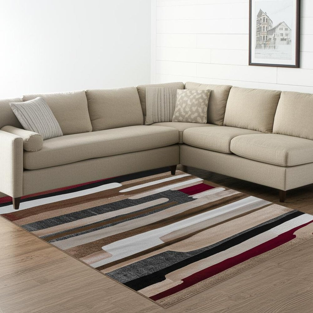 7' X 10' Brown Abstract Area Rug