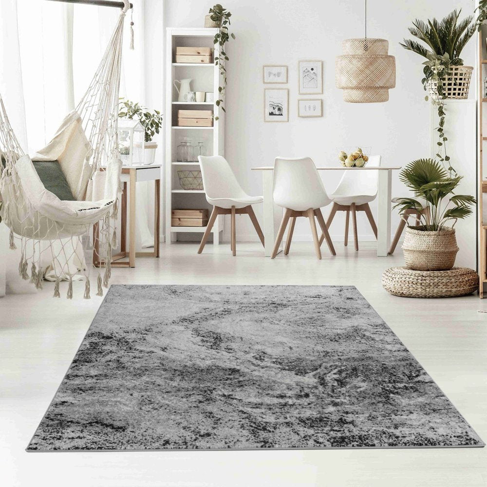 4' X 6' Gray And Black Abstract Distressed Area Rug
