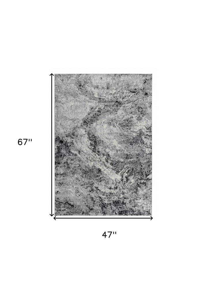 4' X 6' Gray And Black Abstract Distressed Area Rug