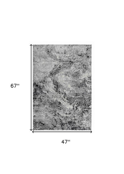 4' X 6' Gray And Black Abstract Distressed Area Rug