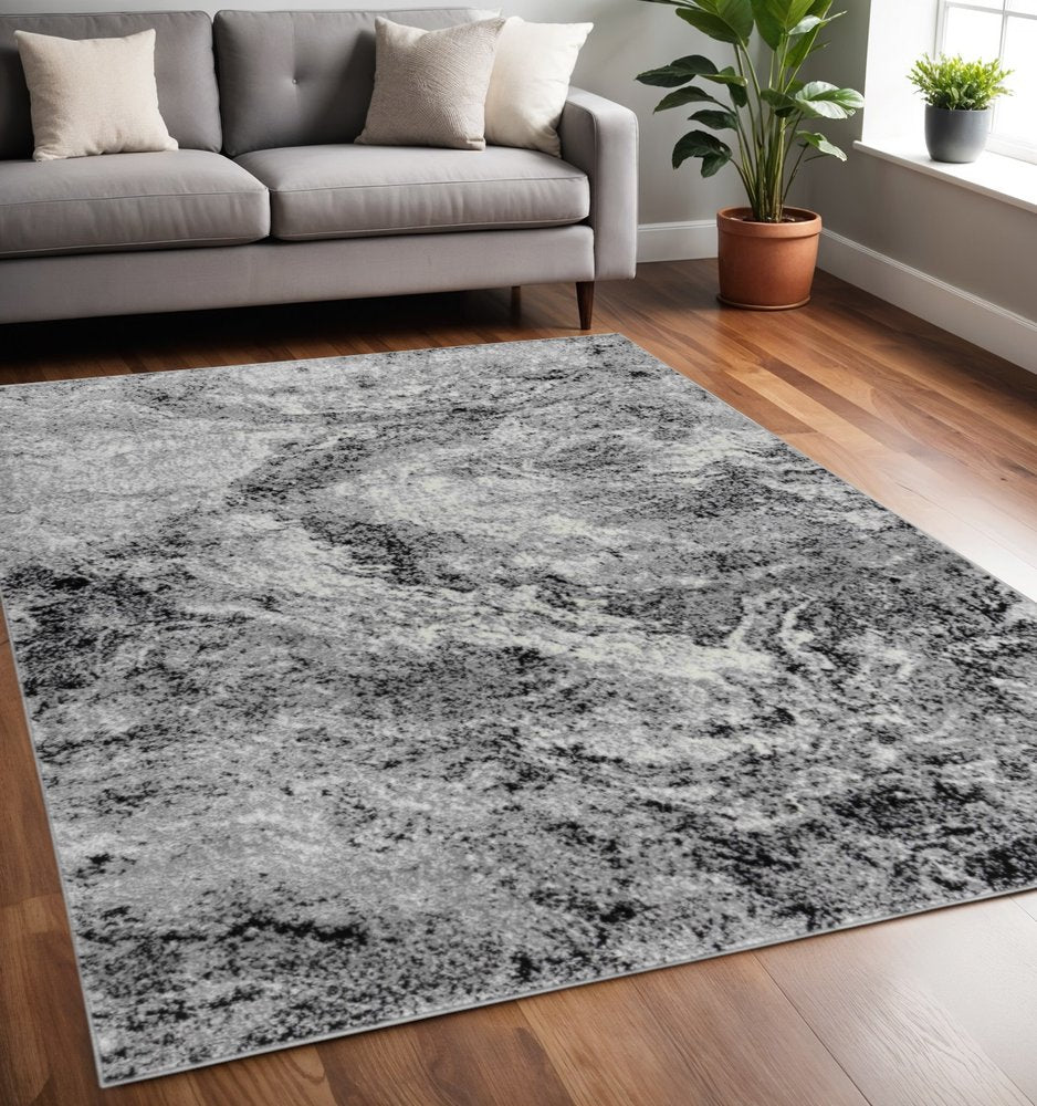 5' X 7' Gray And Black Abstract Distressed Area Rug