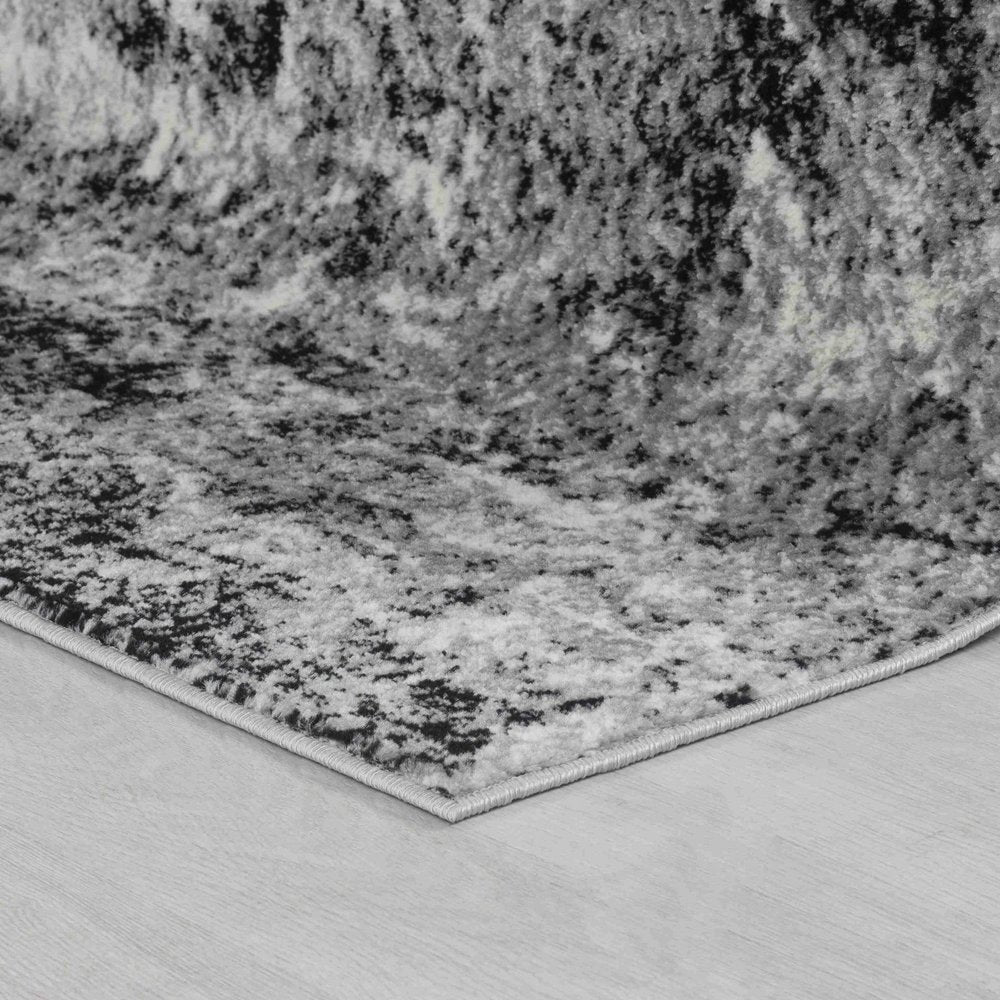 5' X 7' Gray And Black Abstract Distressed Area Rug