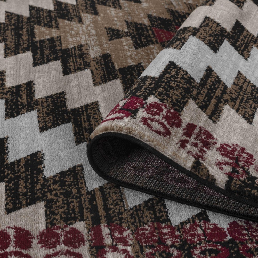 5' X 7' Brown And Red Geometric Area Rug