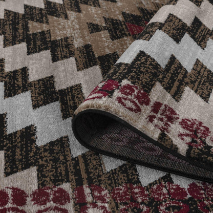 5' X 7' Brown And Red Geometric Area Rug