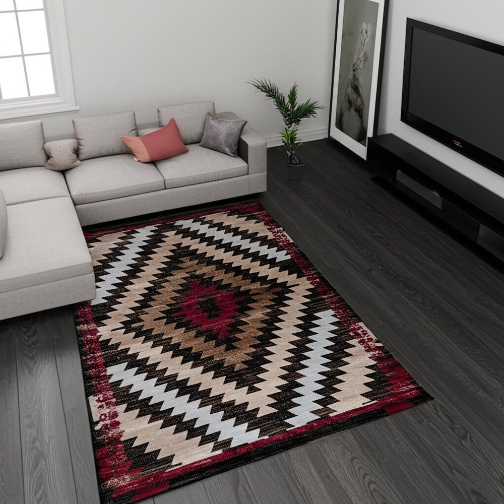 7' X 10' Brown Geometric Area Rug