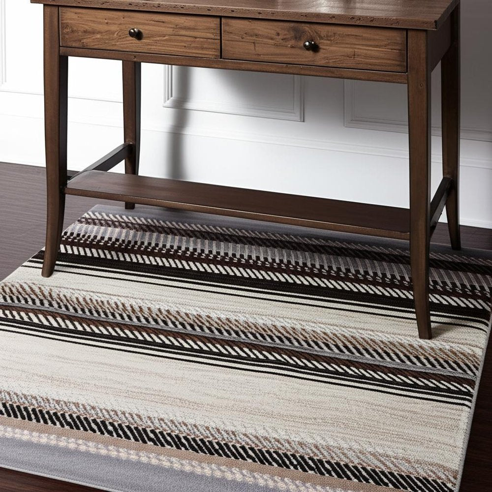 4' X 6' Beige Striped Area Rug