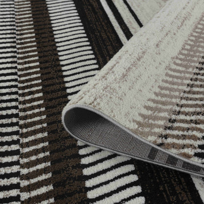 6' X 9' Beige And Brown Striped Area Rug