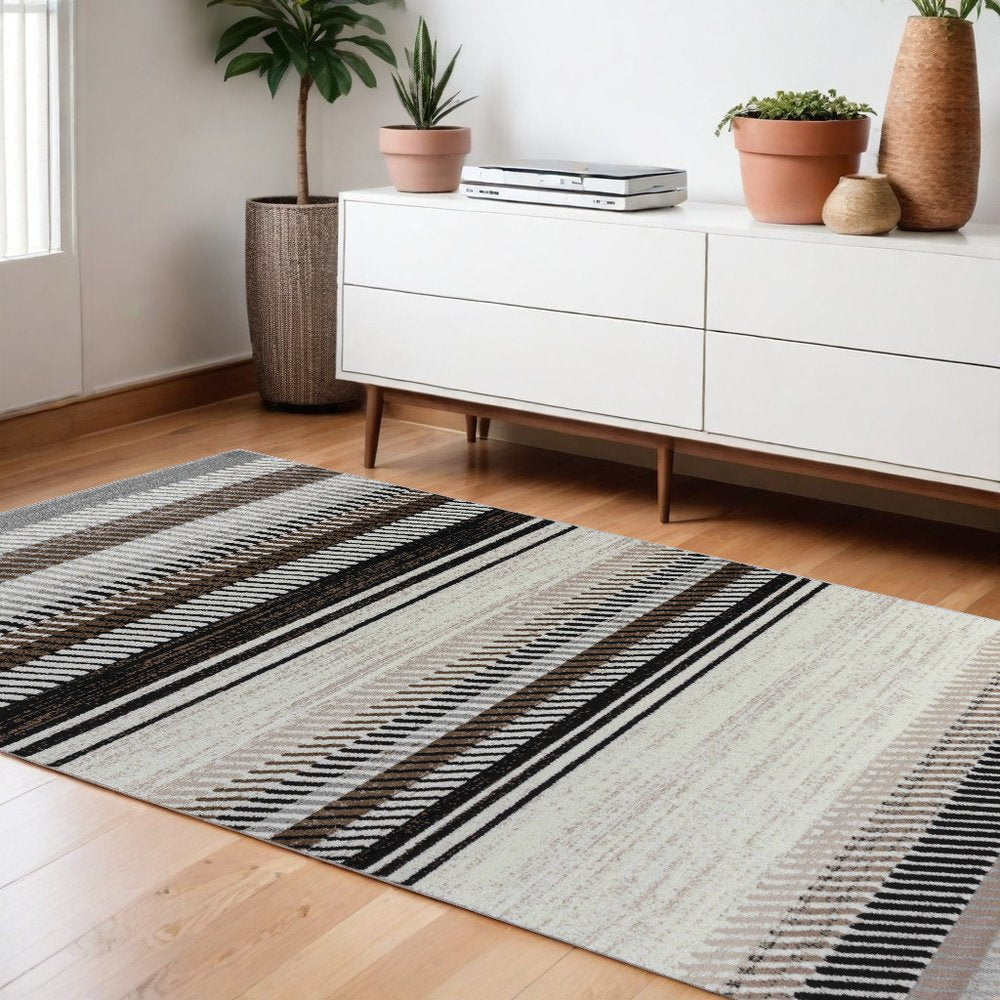 6' X 9' Beige And Brown Striped Area Rug