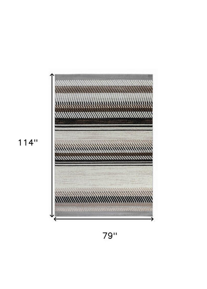 6' X 9' Beige And Brown Striped Area Rug