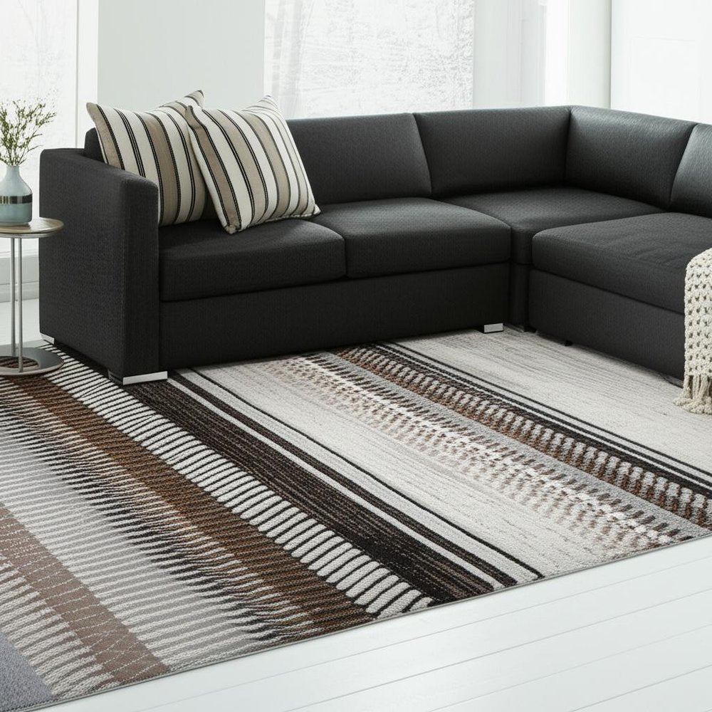 8' X 11' Beige Striped Area Rug