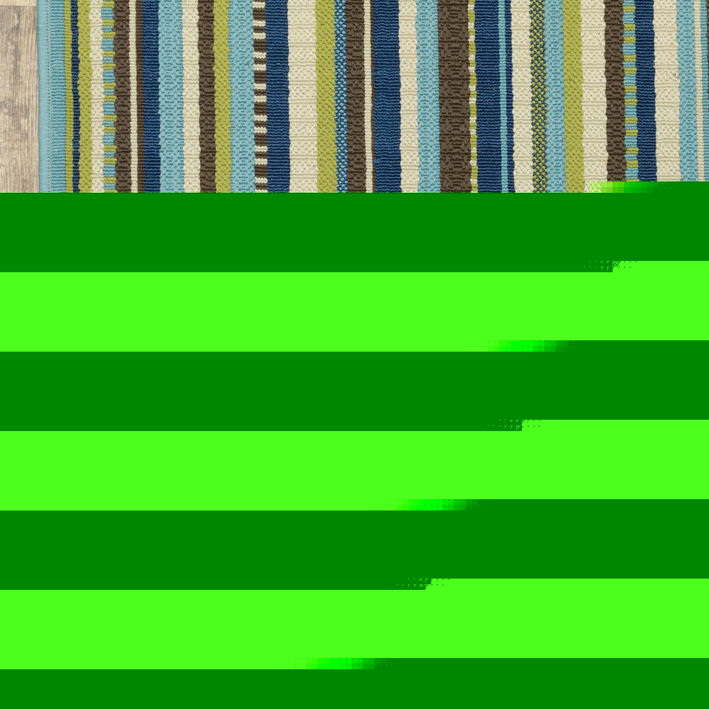 9' X 13' Blue and Green Striped Stain Resistant Indoor Outdoor Area Rug