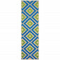 2' X 8' Blue and Beige Geometric Stain Resistant Indoor Outdoor Area Rug