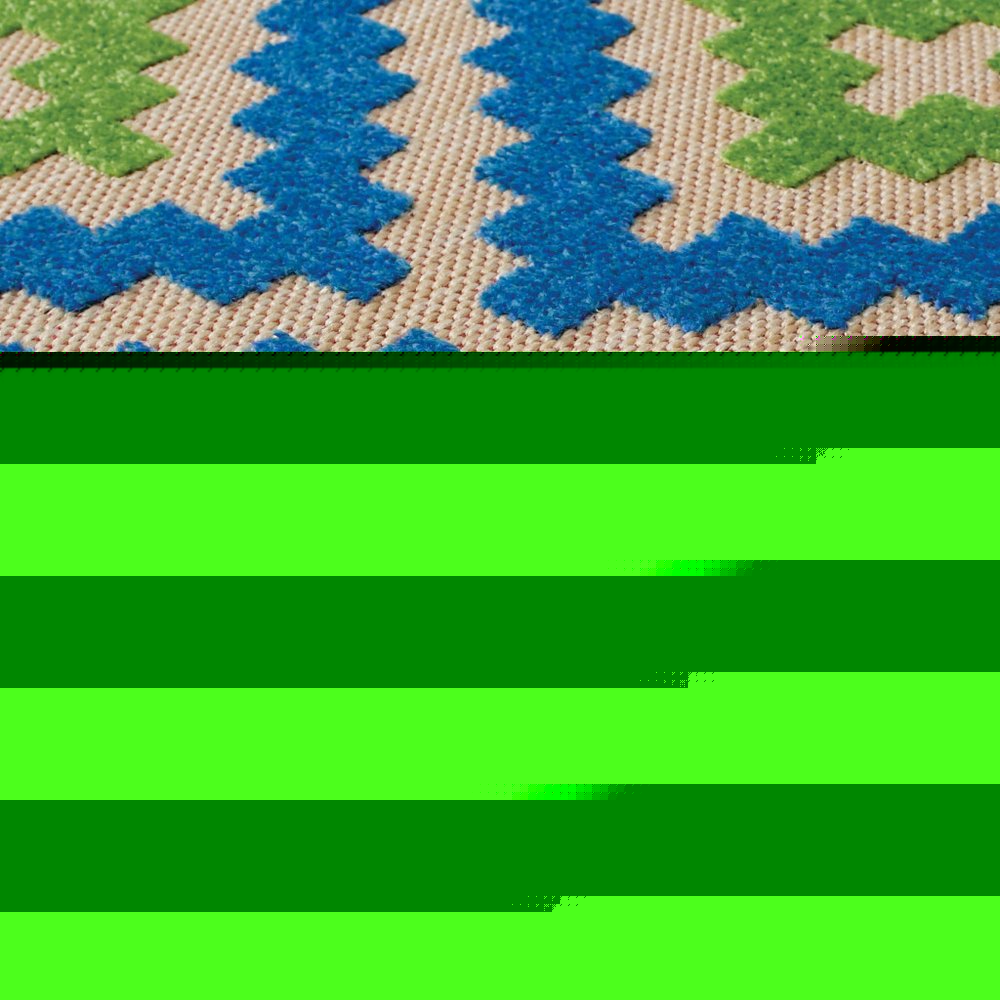 2' X 8' Blue and Beige Geometric Stain Resistant Indoor Outdoor Area Rug