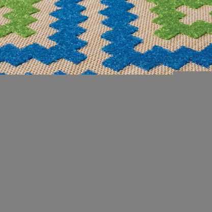 2' X 8' Blue and Beige Geometric Stain Resistant Indoor Outdoor Area Rug