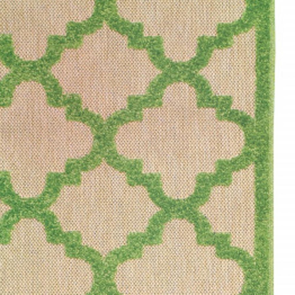 2' X 8' Green Geometric Stain Resistant Indoor Outdoor Area Rug