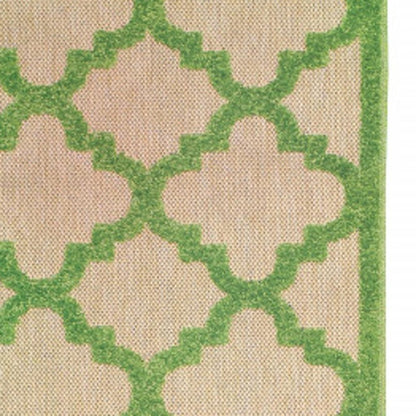 2' X 8' Green Geometric Stain Resistant Indoor Outdoor Area Rug