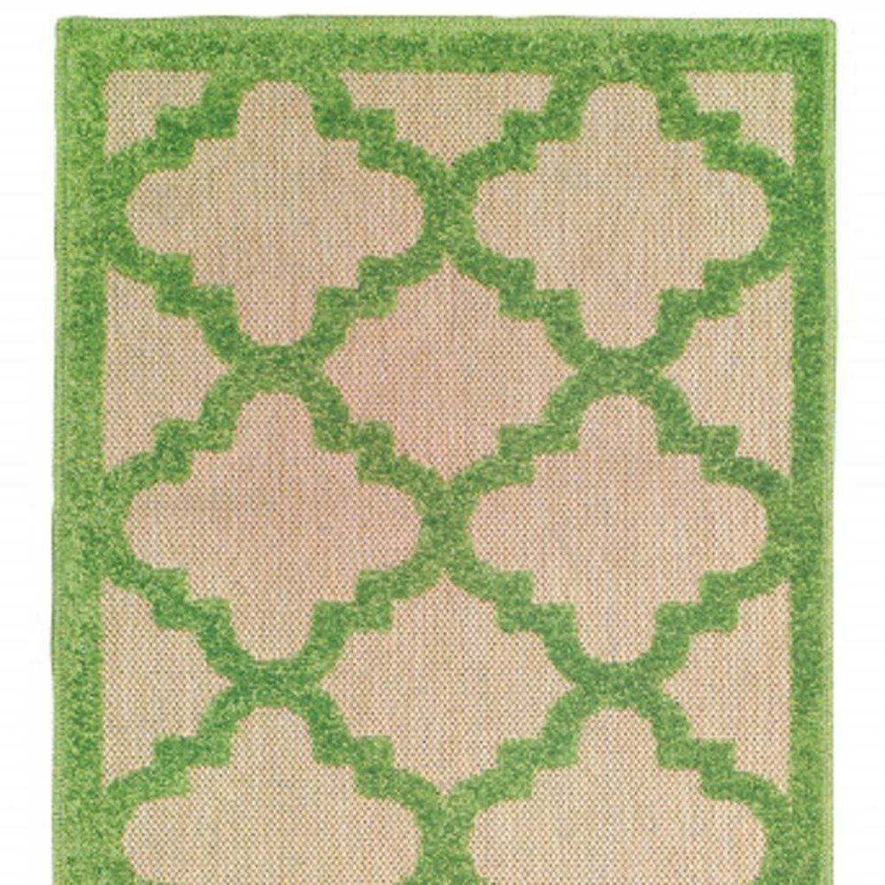2' X 8' Green Geometric Stain Resistant Indoor Outdoor Area Rug