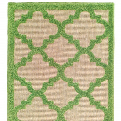 2' X 8' Green Geometric Stain Resistant Indoor Outdoor Area Rug