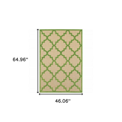 4' X 5' Green Geometric Stain Resistant Indoor Outdoor Area Rug