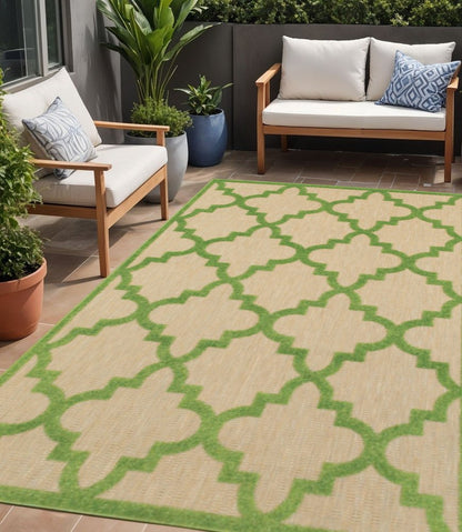 5' X 8' Green Geometric Stain Resistant Indoor Outdoor Area Rug