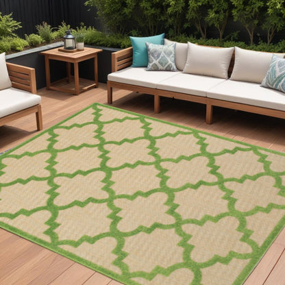 10' X 13' Green Geometric Stain Resistant Indoor Outdoor Area Rug