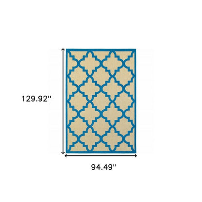 8' X 11' Blue and Beige Geometric Stain Resistant Indoor Outdoor Area Rug