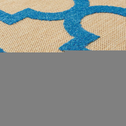 10' X 13' Blue and Beige Geometric Stain Resistant Indoor Outdoor Area Rug