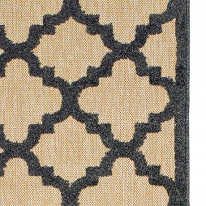 2' X 8' Beige and Black Geometric Stain Resistant Indoor Outdoor Area Rug