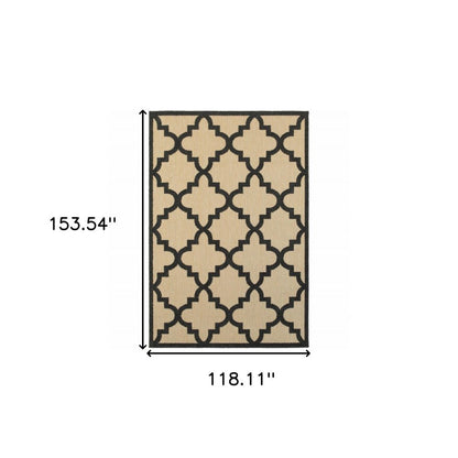 10' X 13' Beige and Black Geometric Stain Resistant Indoor Outdoor Area Rug