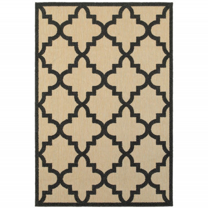 10' X 13' Beige and Black Geometric Stain Resistant Indoor Outdoor Area Rug