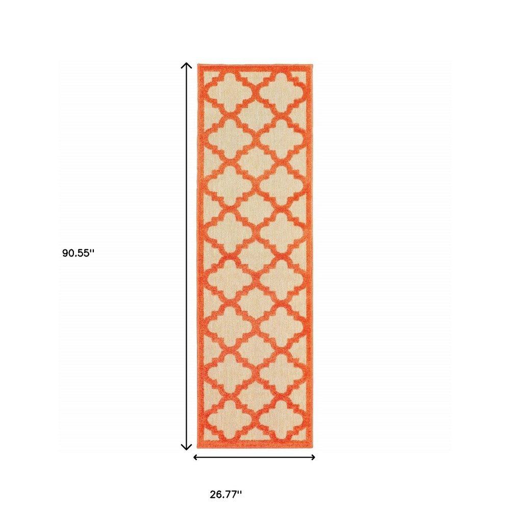 2' X 8' Orange Geometric Stain Resistant Indoor Outdoor Area Rug