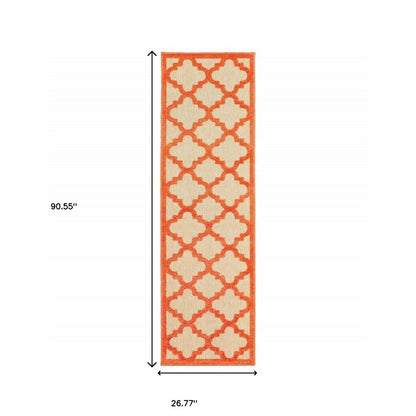 2' X 8' Orange Geometric Stain Resistant Indoor Outdoor Area Rug
