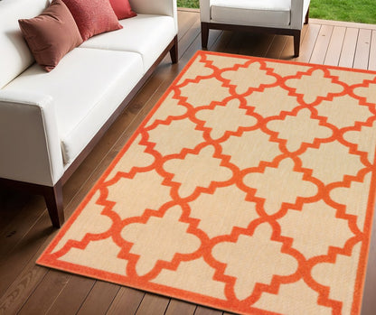 4' X 5' Orange Geometric Stain Resistant Indoor Outdoor Area Rug