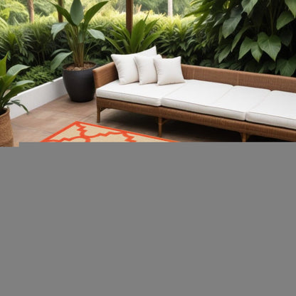 7' X 10' Orange Geometric Stain Resistant Indoor Outdoor Area Rug