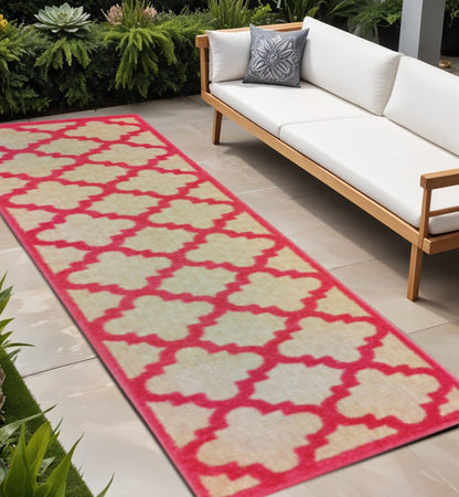 2' X 8' Red Geometric Stain Resistant Indoor Outdoor Area Rug