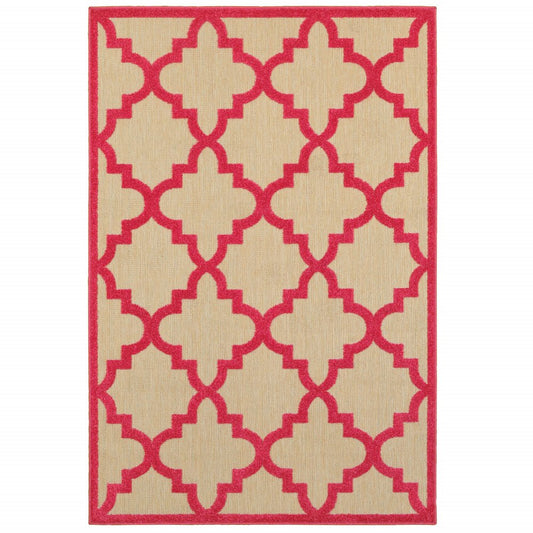 5' X 8' Red Geometric Stain Resistant Indoor Outdoor Area Rug
