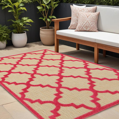 8' X 11' Red Geometric Stain Resistant Indoor Outdoor Area Rug