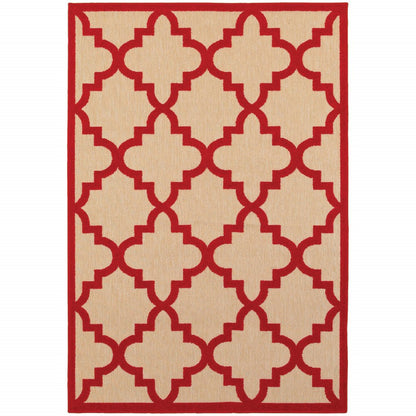 7' X 10' Red Geometric Stain Resistant Indoor Outdoor Area Rug