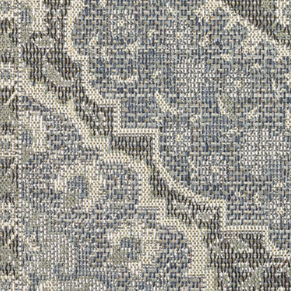 10' X 13' Blue and Green Oriental Stain Resistant Indoor Outdoor Area Rug