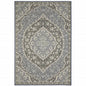 10' X 13' Blue and Green Oriental Stain Resistant Indoor Outdoor Area Rug