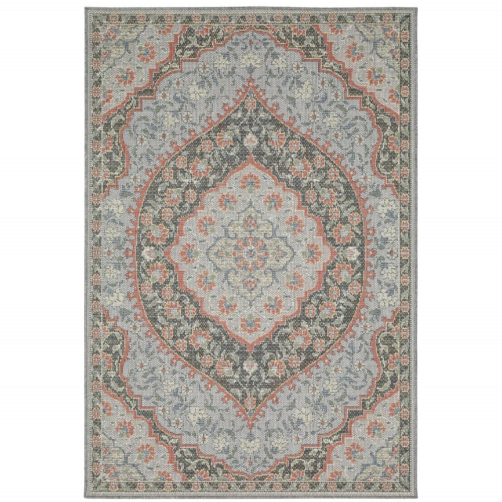 10' X 13' Blue Oriental Stain Resistant Indoor Outdoor Area Rug