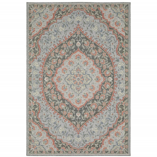 10' X 13' Blue Oriental Stain Resistant Indoor Outdoor Area Rug