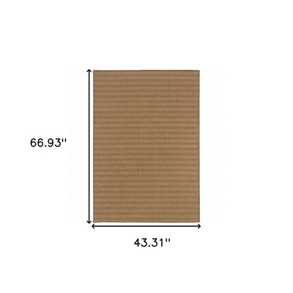 4' X 6' Tan Striped Stain Resistant Indoor Outdoor Area Rug