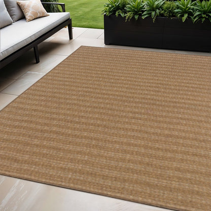 5' X 8' Tan Striped Stain Resistant Indoor Outdoor Area Rug