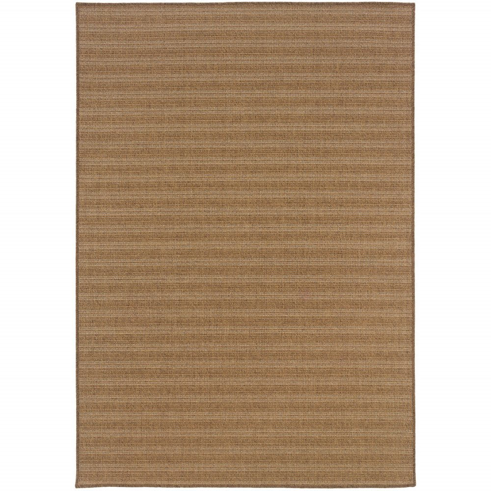 7' X 10' Tan Striped Stain Resistant Indoor Outdoor Area Rug